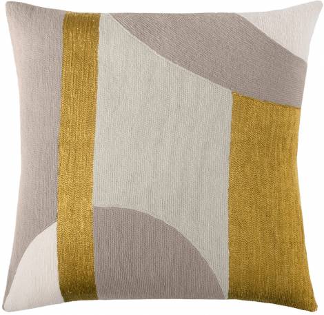 Judy Ross Textiles Hand-Embroidered Chain Stitch Luna Throw Pillow cream/smoke/oyster/gold rayon